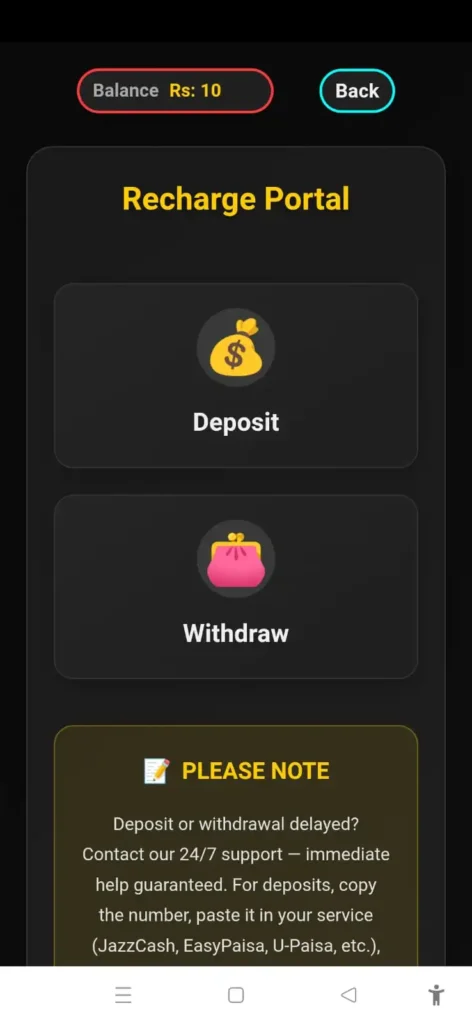 Crown PK Game App deposit and withdrawals