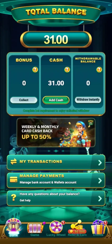 Withdrawals in PRKSPIN Game App